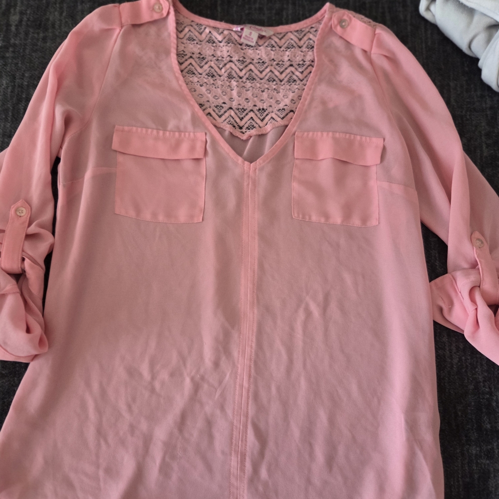 Candie's Pink Blouse with Lace and Pockets